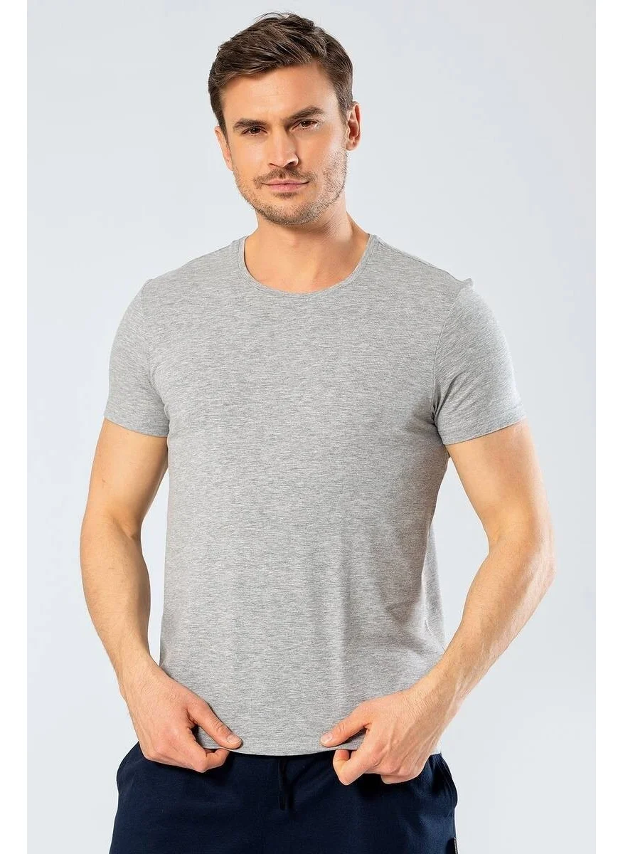 كاشاريل Men's Crew Neck Lycra T-shirt Gray