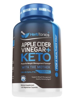 Herbtonics 5X Potent Apple Cider Vinegar Capsules Plus Keto Bhb Salts - Fat Burner and Weight Loss Supplement Detox Formula for Women and Men 120 Vegan Pills  - Image 1