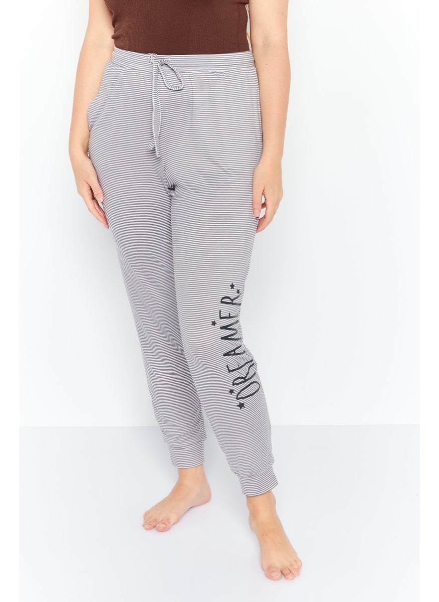 Rae Dunn Women Stripe Print Drawstring Pajamas, Grey  - Image 1