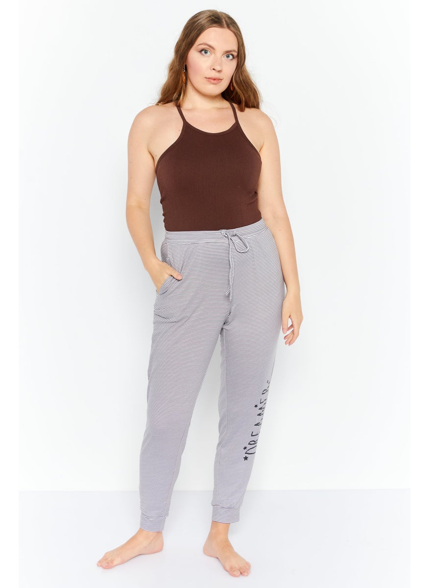Rae Dunn Women Stripe Print Drawstring Pajamas, Grey  - Image 2