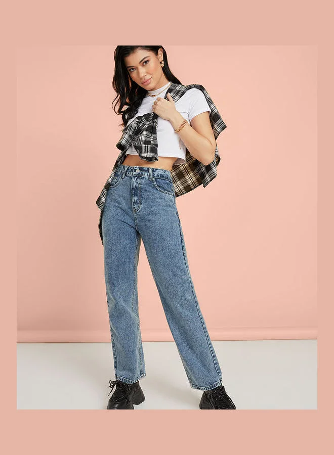 Styli High Rise Wide Leg Jeans with Belt Loops
