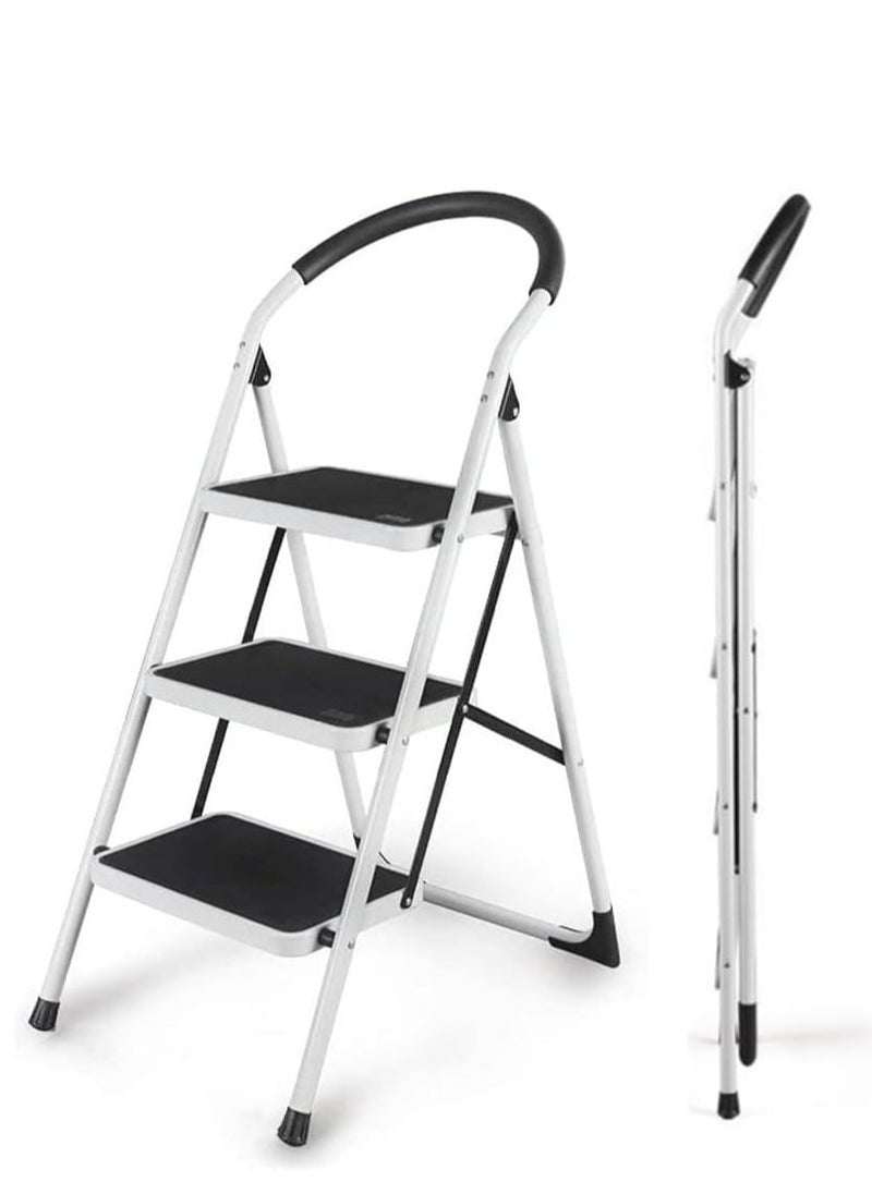 ALMUFARREJ - Foldable Ladder 3 Steps, Home Ladder Folding Step Stool with Wide Anti-Slip Pedal, Adults Folding Sturdy Steel Ladder for Home,Kitchen, Garden, Office - Image 1