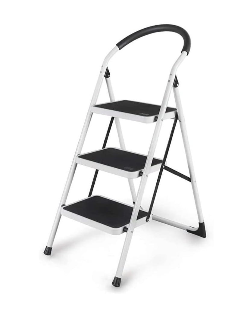 ALMUFARREJ - Foldable Ladder 3 Steps, Home Ladder Folding Step Stool with Wide Anti-Slip Pedal, Adults Folding Sturdy Steel Ladder for Home,Kitchen, Garden, Office - Image 1