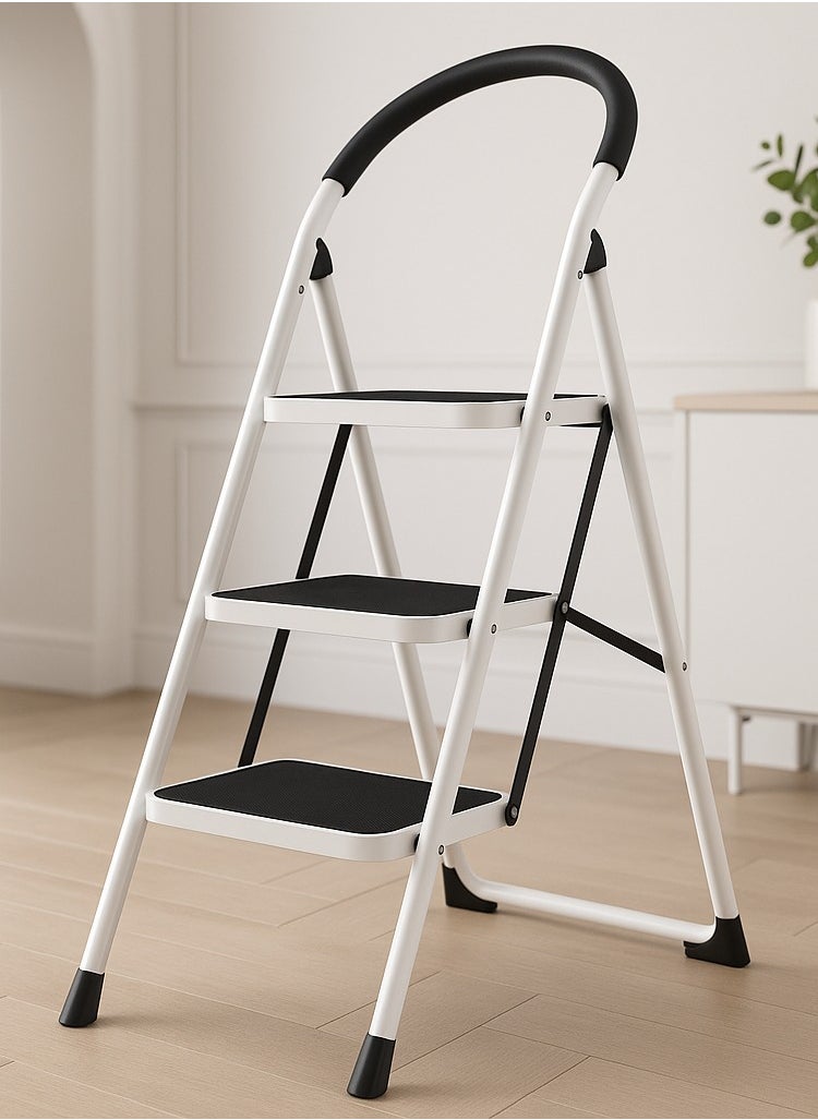 ALMUFARREJ - Foldable Ladder 3 Steps, Home Ladder Folding Step Stool with Wide Anti-Slip Pedal, Adults Folding Sturdy Steel Ladder for Home,Kitchen, Garden, Office - Image 1