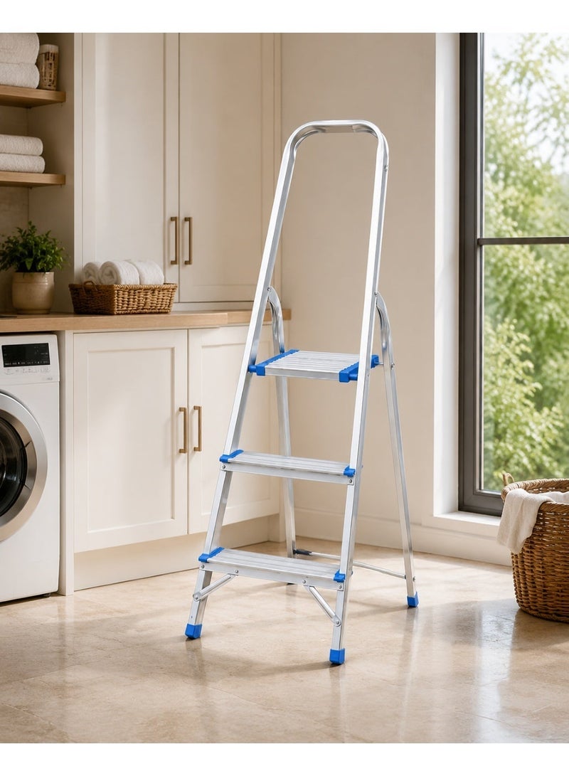 ALMUFARREJ 3 Step Aluminum Folding Ladder with Safety Handle, Lightweight Anti Slip Step Stool for Home, Kitchen, Office & Storage - Image 2