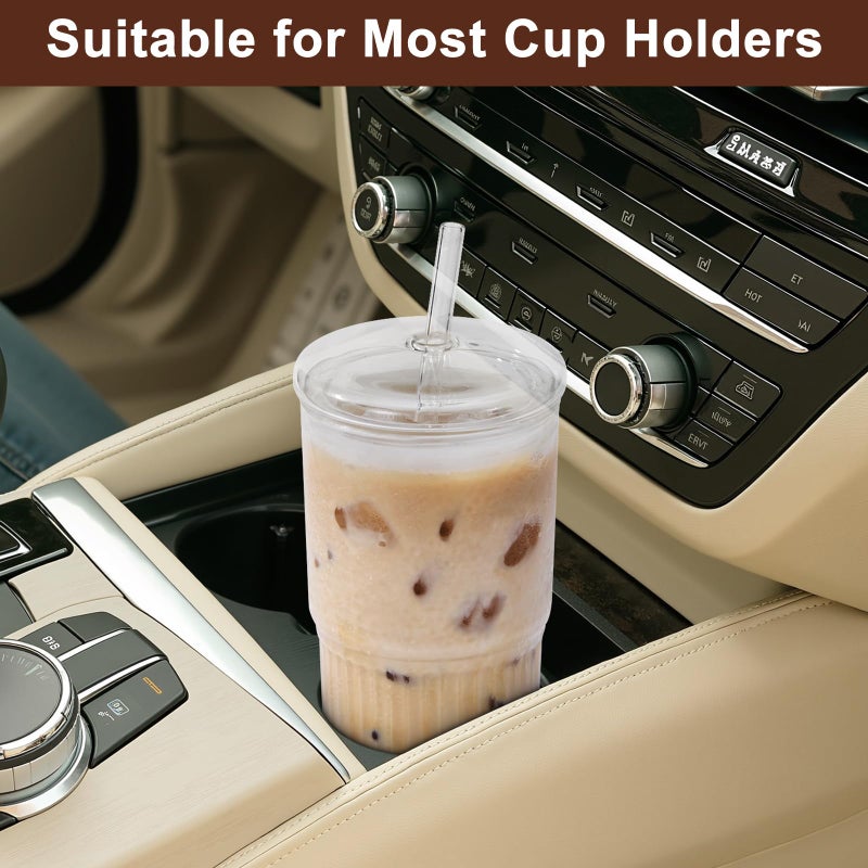 GOSCHE Glass Cups with Lids and Straws, 20oz Glass Cups Drinking Jar, Clear Iced Coffee Cups, Vintage Ripple Glass Tumbler for Water Coffee Tea, Clear, 2Pcs - Image 3