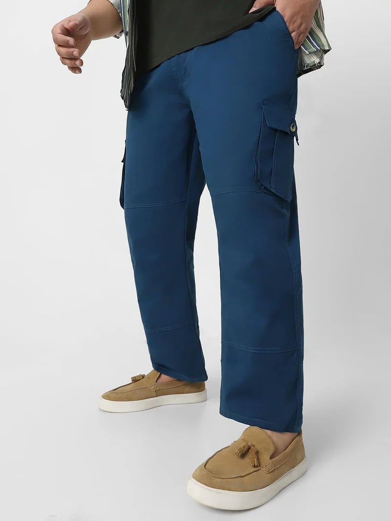 Urbano Fashion  Urbano Plus Men's Royal Blue Regular Fit Solid Cargo Chino Pant with 6 Pockets for Men | Best Price UAE