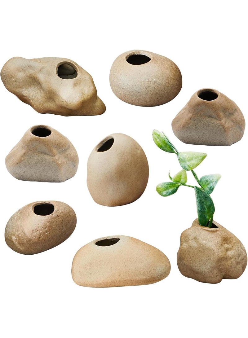 SOLARAE أواني نباتات حوض السمك الخزفية، 8 قطع حوامل نباتات حوض السمك حوامل أكواب مائية زينة حوض السمك لزراعة النباتات - Image 1