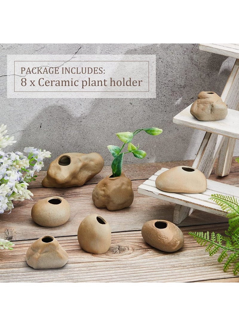 SOLARAE أواني نباتات حوض السمك الخزفية، 8 قطع حوامل نباتات حوض السمك حوامل أكواب مائية زينة حوض السمك لزراعة النباتات - Image 4