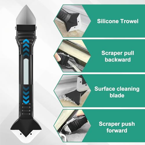 Tecokart® 10 in 1 Caulking Tool Set, Multifunctional Silicone Caulk Tool with 5 Replaceable Pads, Two-Mode Scrapers, Ideal for Kitchen Tools, Bathroom Tiles, Windows, and All Sealing Projects - Image 4