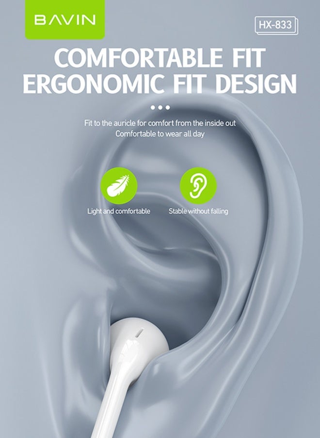 Bavin In-Ear Wired Earphones with Microphone, Hands-Free Calling, Deep Bass, Lightning Connector, Compatible with iPhone 14 and Earlier (White) - Image 4