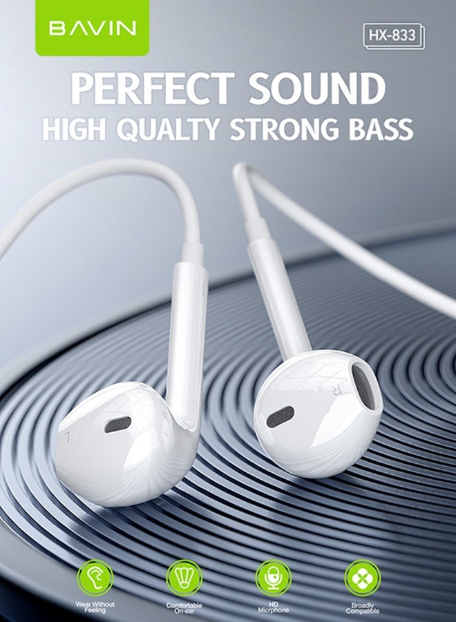 Bavin In-Ear Wired Earphones with Microphone, Hands-Free Calling, Deep Bass, Lightning Connector, Compatible with iPhone 14 and Earlier (White) - Image 1
