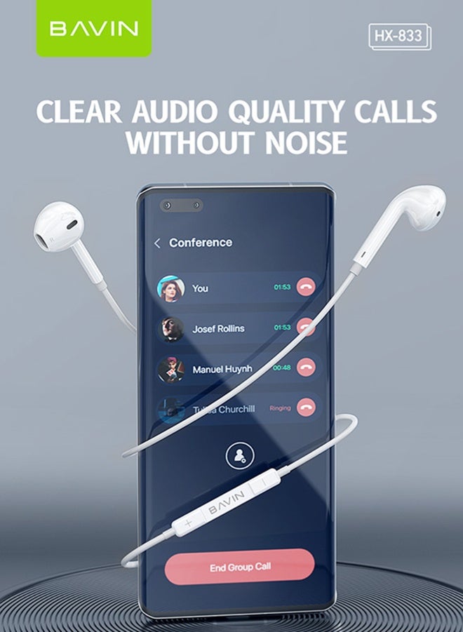 Bavin In-Ear Wired Earphones with Microphone, Hands-Free Calling, Deep Bass, Lightning Connector, Compatible with iPhone 14 and Earlier (White) - Image 2