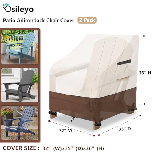 Osileyo Adirondack Chair Covers 2 PackWaterproof Heavy Duty Patio Furniture Cover for Outdoor Chair Size 32 W x 35 D x 36 H inchesBeige Brown - Image 3