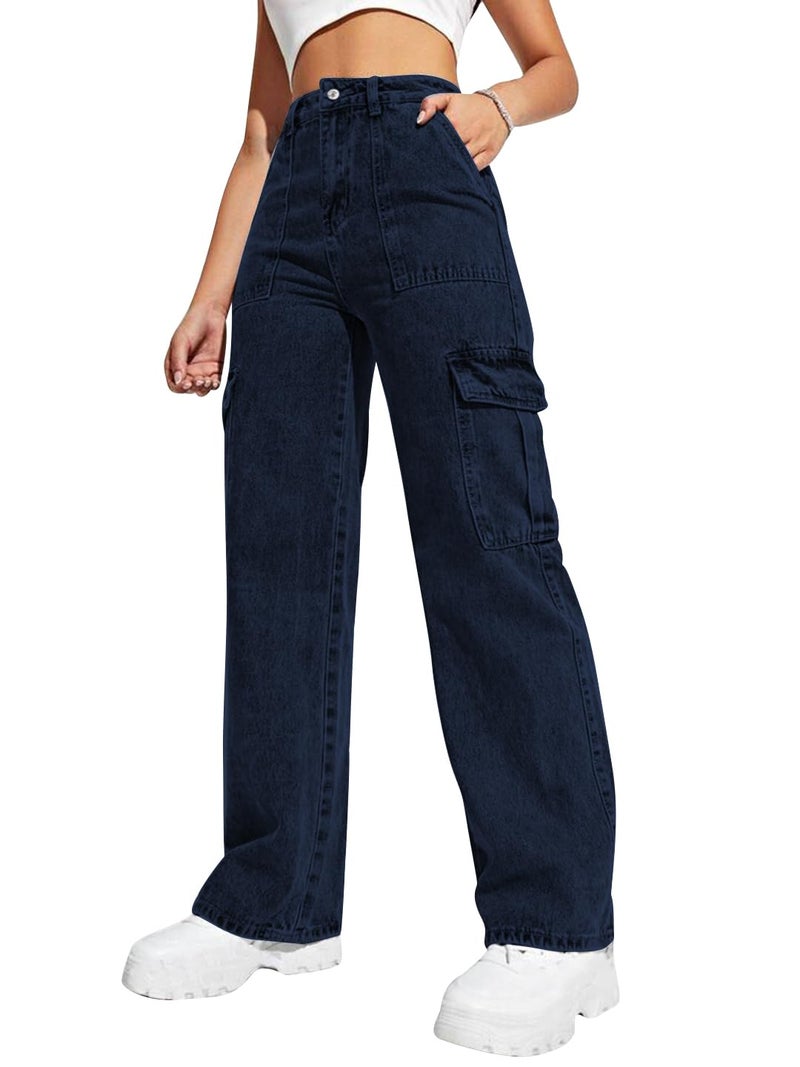 CHKOKKO Women High Rise Denim Solid Regular Fit Jeans Navy 34 - Image 1