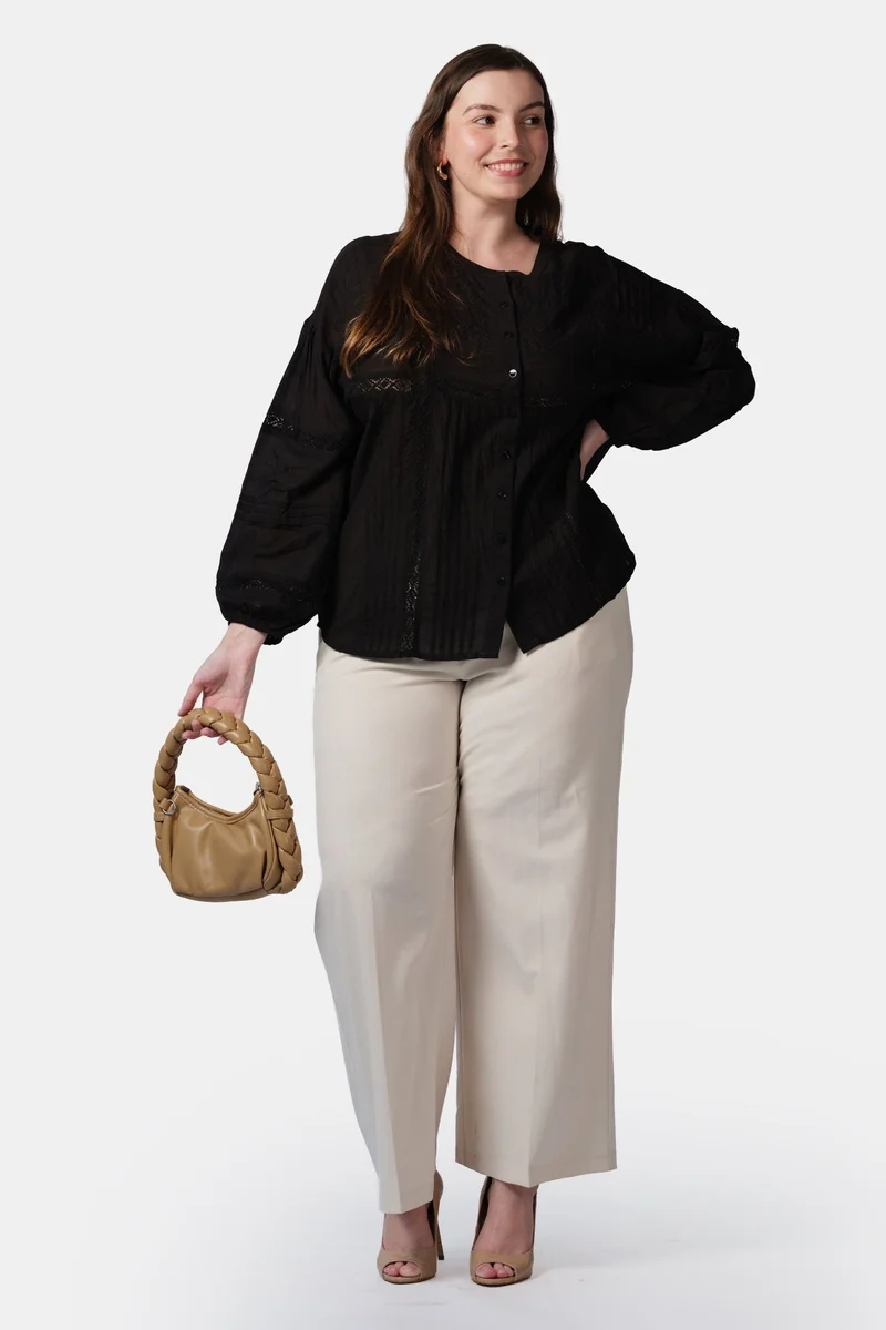 Virgio Embroidered Cotton Plus Size Shirt With Lace And Embroidery for Women