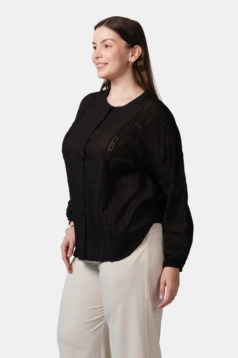 Virgio  Embroidered Cotton Plus Size Shirt With Lace And Embroidery for Women for Women | Best Price UAE