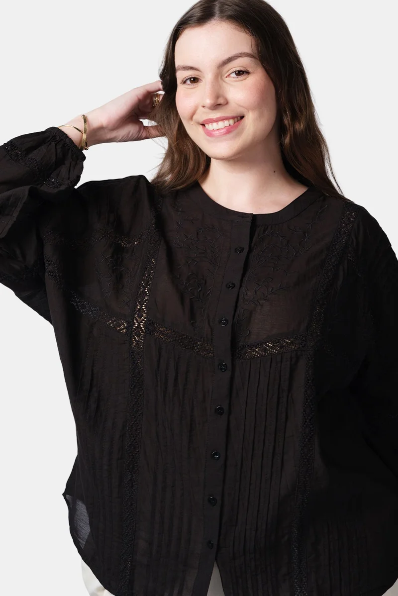 Virgio  Embroidered Cotton Plus Size Shirt With Lace And Embroidery for Women for Women | Best Price UAE