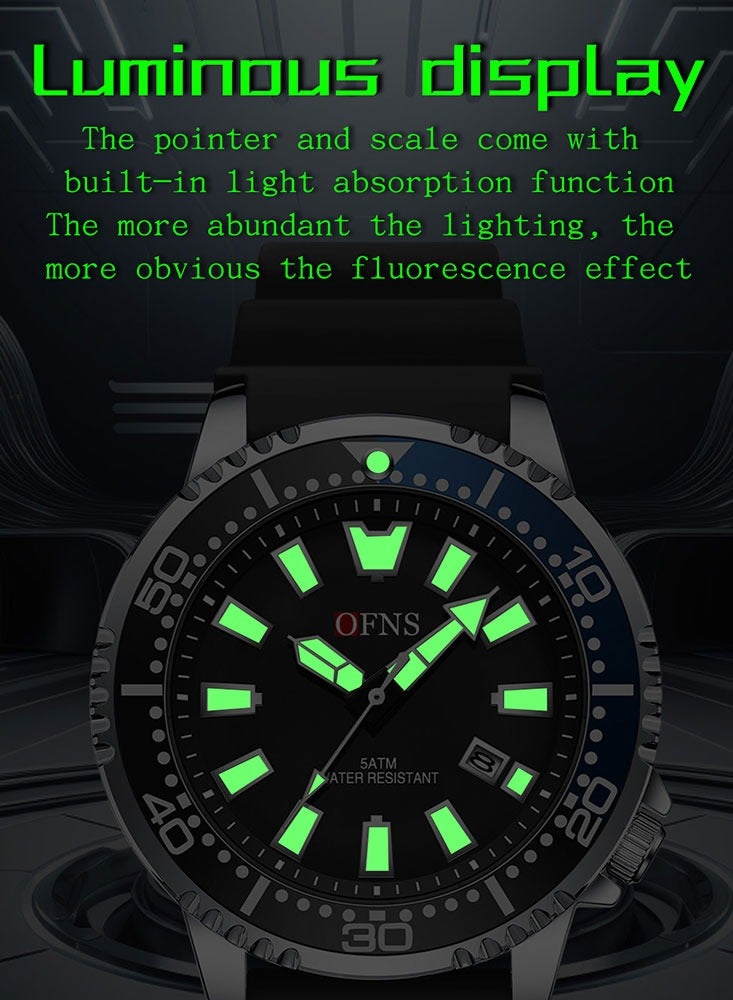 أوفنس ساعة كوارتز فاخرة جديدة للرجال من مقاومة للماء حتى عمق 50 متر مع تقويم مضيء ساعة يد كوارتز للرجال هدية - Image 3