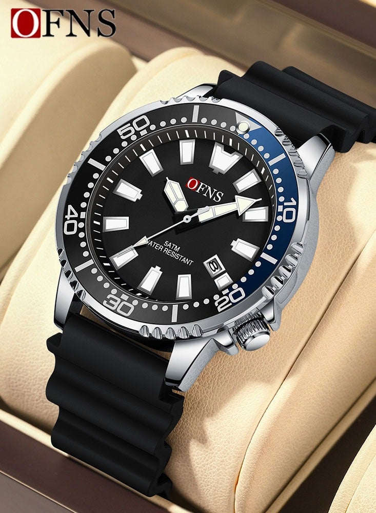 أوفنس ساعة كوارتز فاخرة جديدة للرجال من مقاومة للماء حتى عمق 50 متر مع تقويم مضيء ساعة يد كوارتز للرجال هدية - Image 1