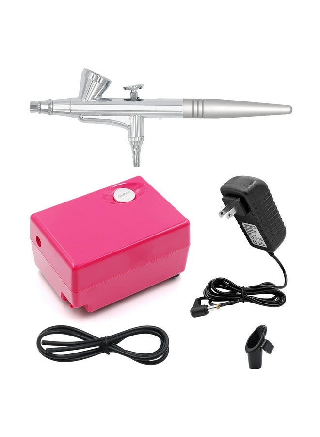 Pinkiou Airbrush Makeup Set Pinkiou Air Brush Kit for Face Paint with Mini Compressor 0.4mm Needle and Nozzle Nail Body Paint SP16 (RED)  - Image 1