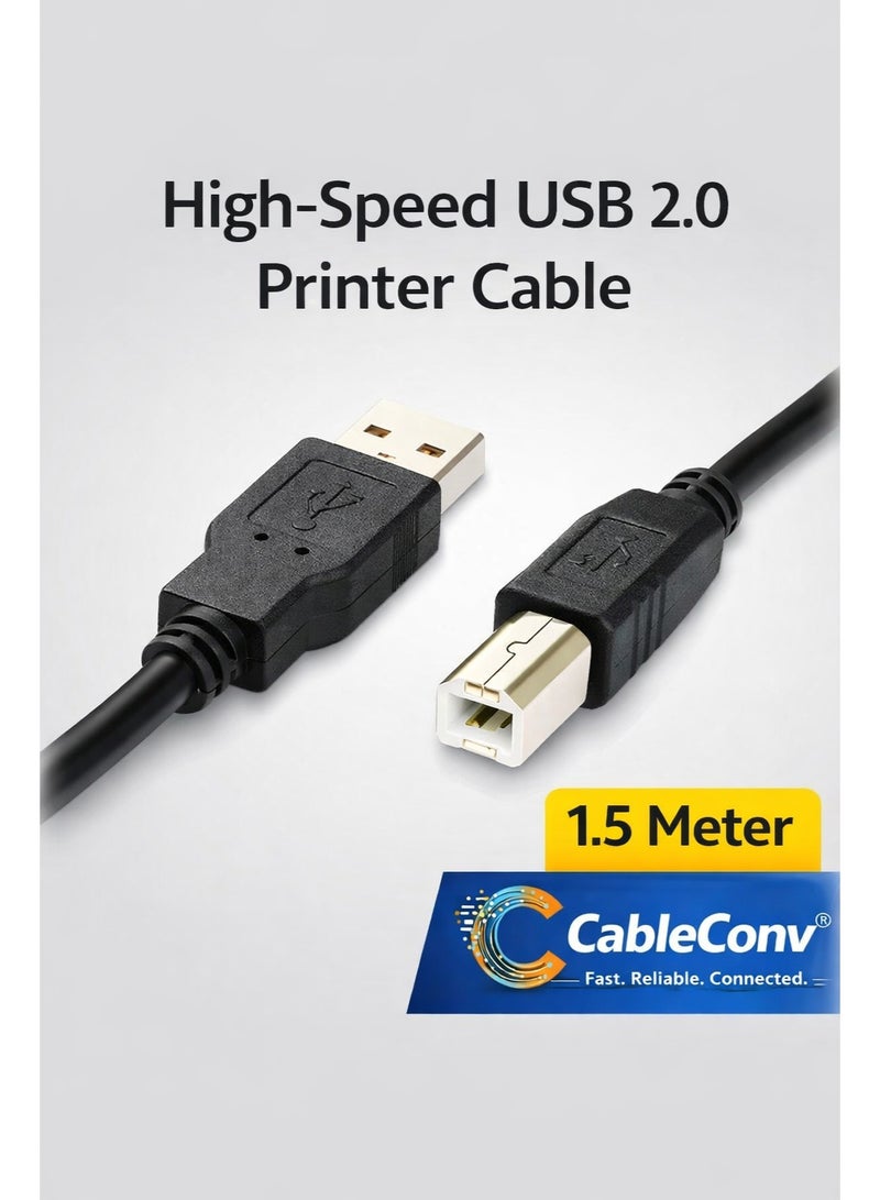 CABLE CONV Printer Cable, USB Printer Cord 2.0 Type A Male to B Male Cable Scanner Cord High Speed Compatible with HP, Canon, Dell, Epson, Lexmark, Xerox, Samsung and More Black - Image 1