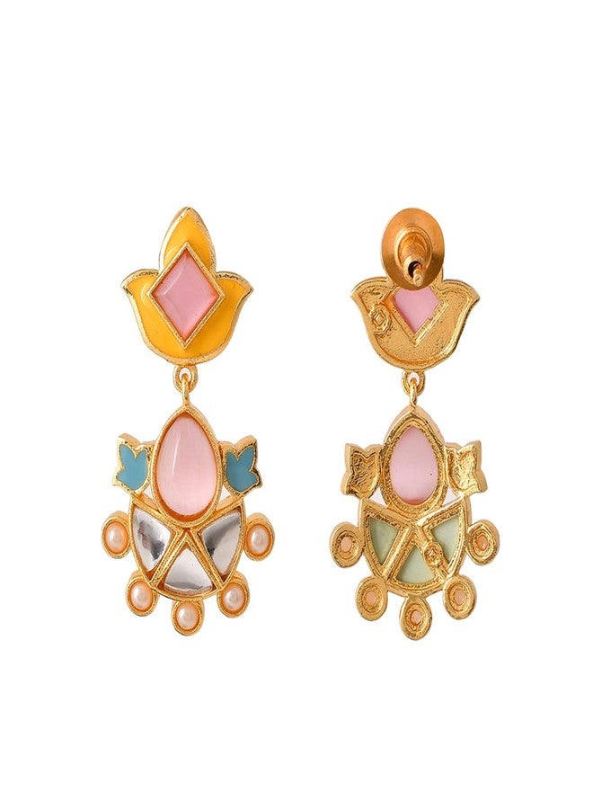 Voylla Forever More Yellow Blue Lotus Drop Earings For Women, Casual, Trendy, Gift for Women - Image 5