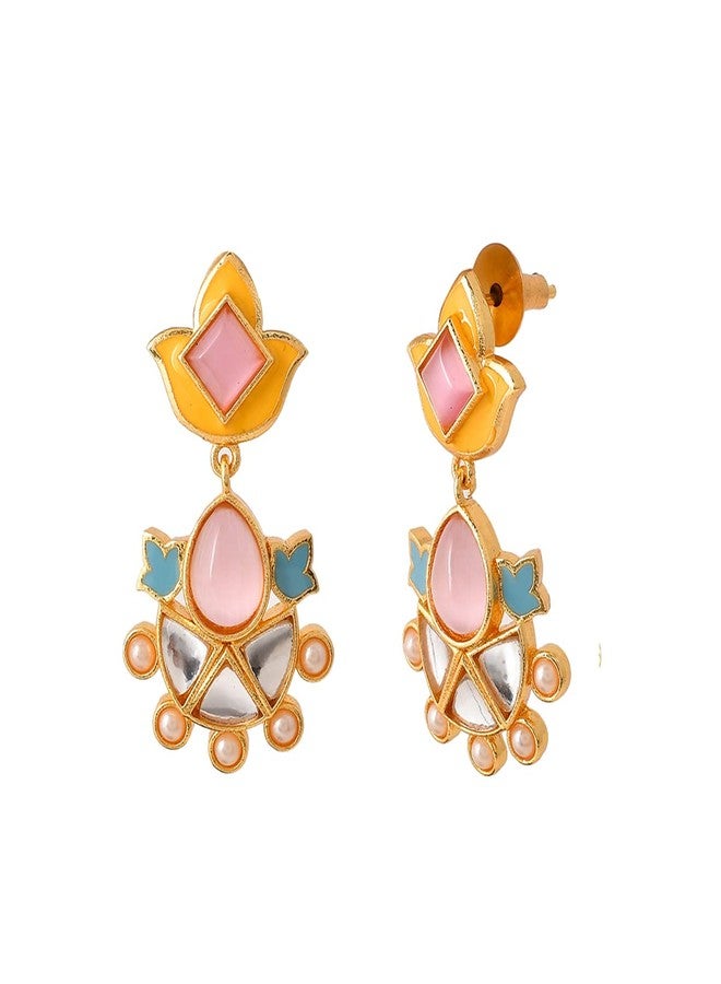 Voylla Forever More Yellow Blue Lotus Drop Earings For Women, Casual, Trendy, Gift for Women - Image 4