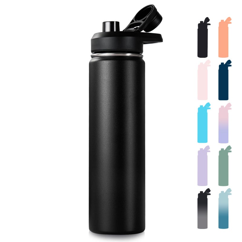 Fijinhom 24 oz Insulated Water Bottle with Handle, 304 Stainless Steel Water Bottles with Wide Mouth, Double Wall Vacuum Sports Water Bottle, BPA Free, Keep Cold and Hot, Black - Image 1