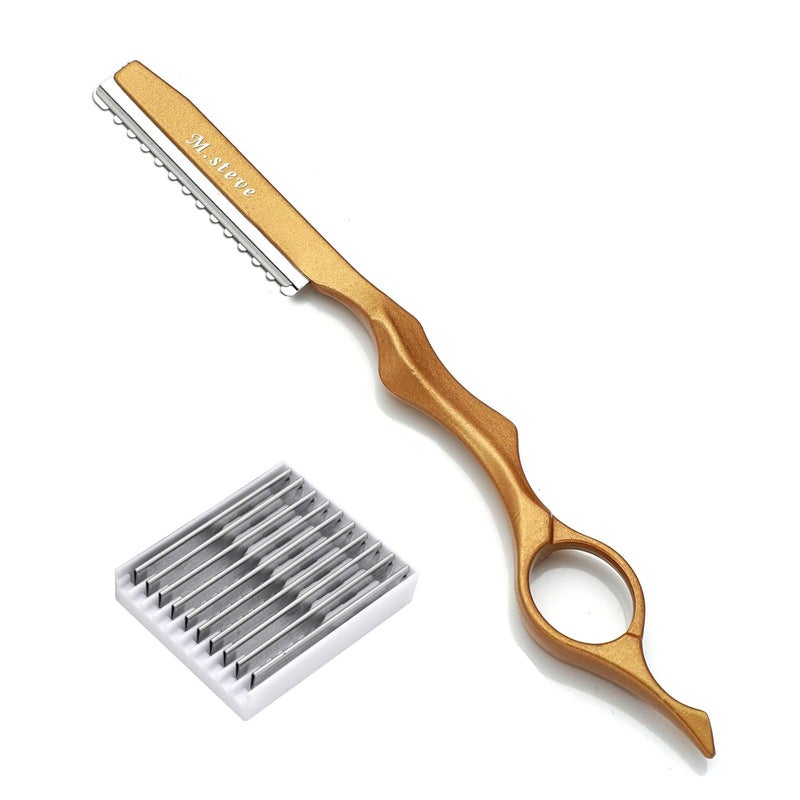 Hair Razors For Cutting Hair 689 Professional Hair Styling Razor with Replacement Stainless Steel Blades for SalonHome 11PCS Gold