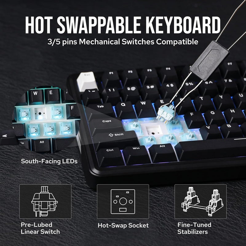EPOMAKER TH85 QMK/VIA Wireless Gaming Keyboard, BT5.0/2.4GHz/USB-C, Hot Swappable Pre-lubed Custom Creamy Jade Linear Switches, Gasket Creamy Keyboard for PC/Mac/Office/Gaming (Black) - Image 4