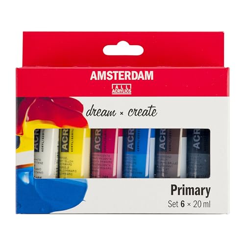 Amsterdam Standard Series Acrylic Paint Set Color Theory Mixing Set 6 x 20 ml Tubes Primary Colors Black White Umber - Image 1