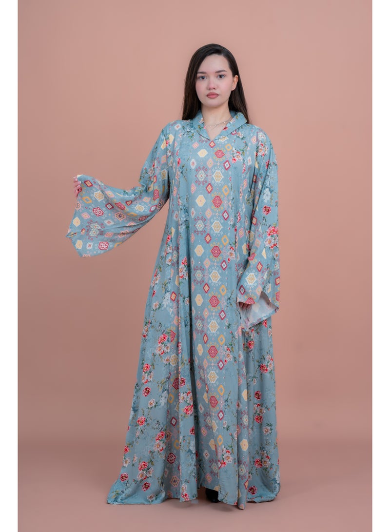 اكسا جلابية أنيقة بأكمام طويلة للمناسبات الرسمية لون أزرق - Image 1