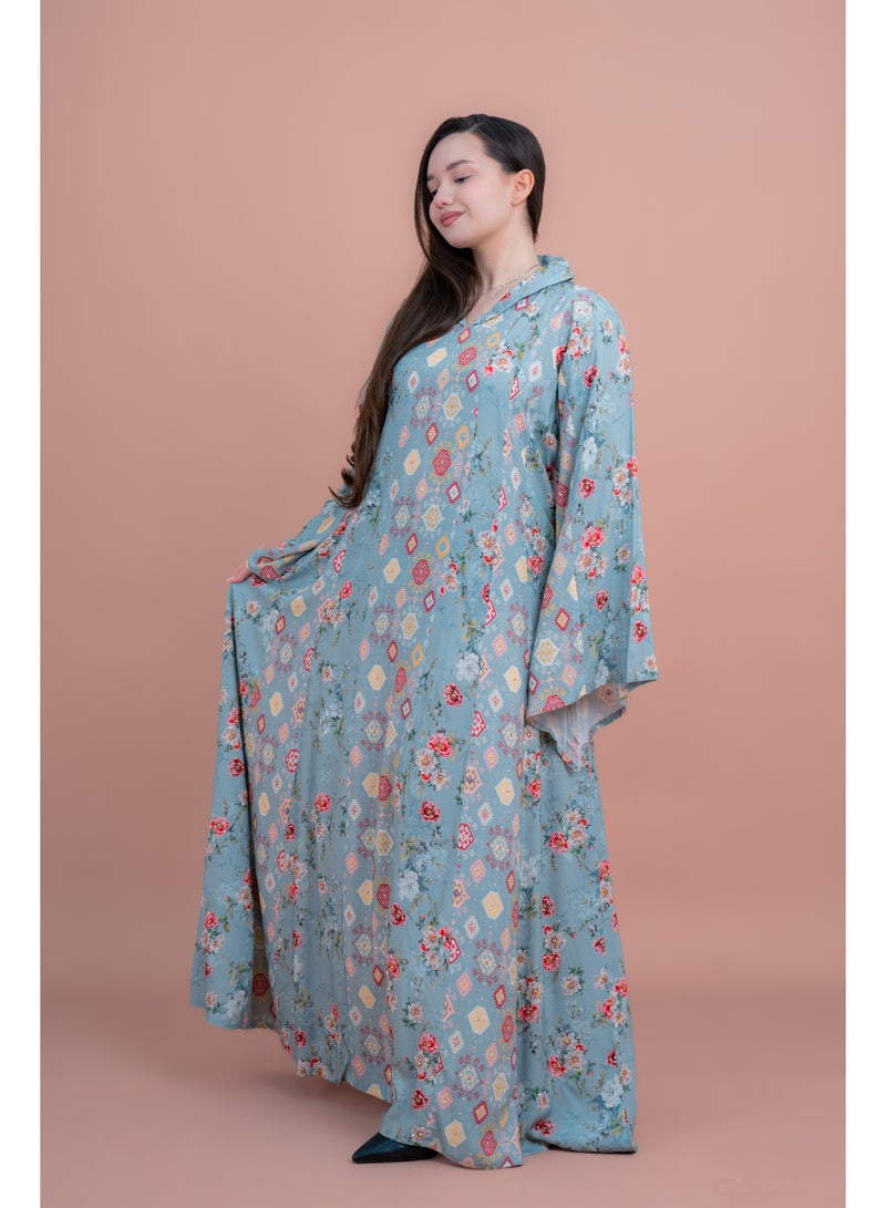 اكسا جلابية أنيقة بأكمام طويلة للمناسبات الرسمية لون أزرق - Image 3