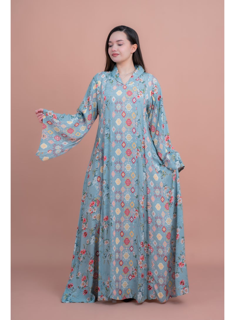 اكسا جلابية أنيقة بأكمام طويلة للمناسبات الرسمية لون أزرق - Image 2