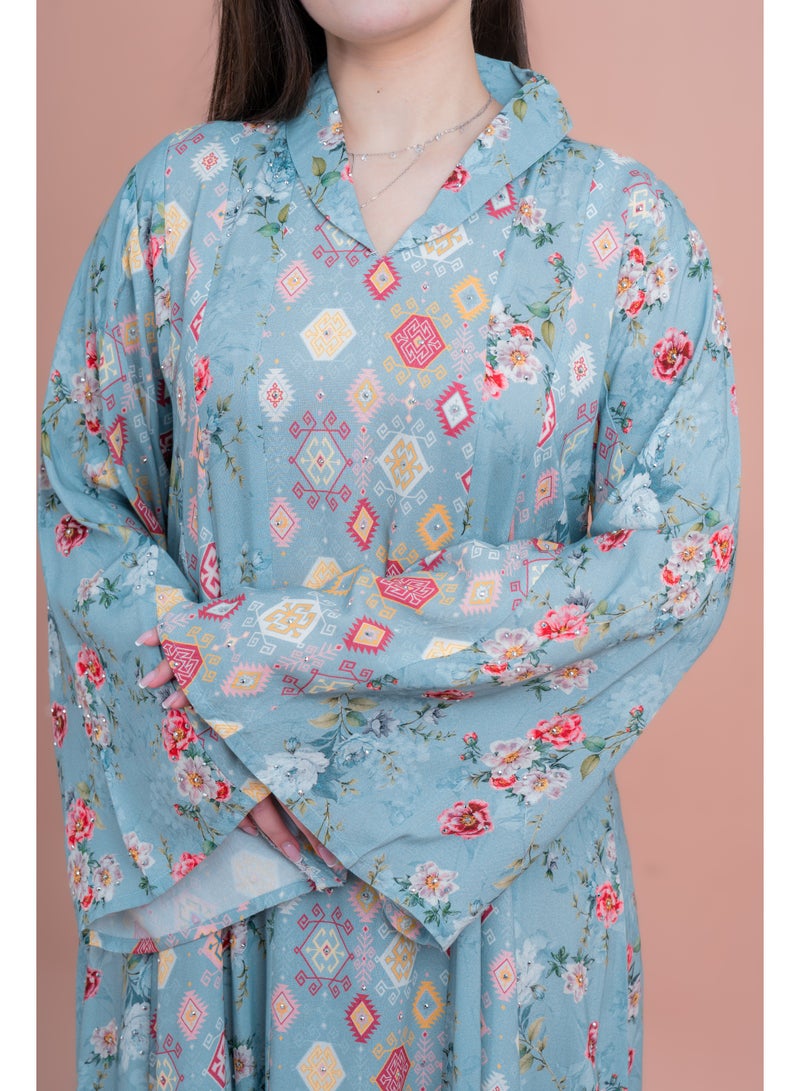 اكسا جلابية أنيقة بأكمام طويلة للمناسبات الرسمية لون أزرق - Image 4