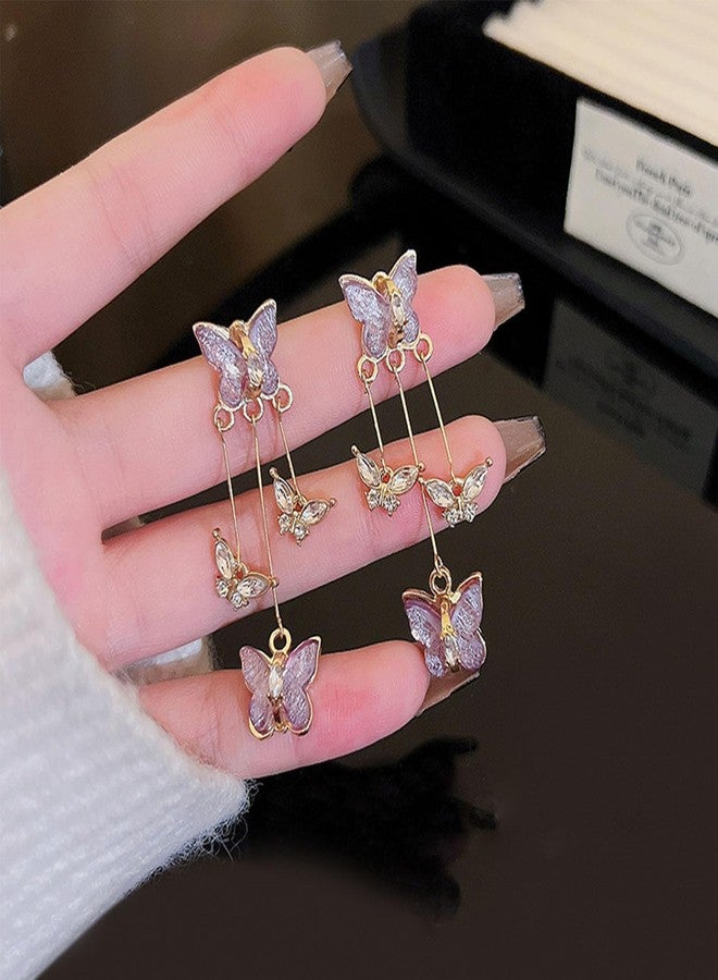 اتش تي اتش أقراط فراشة كريستالية للنساء من HTH، أقراط متدلية بشرابة مزينة بفراشات زركونيا مكعبة بنفسجية لطيفة (B، بنفسجي) - Image 5