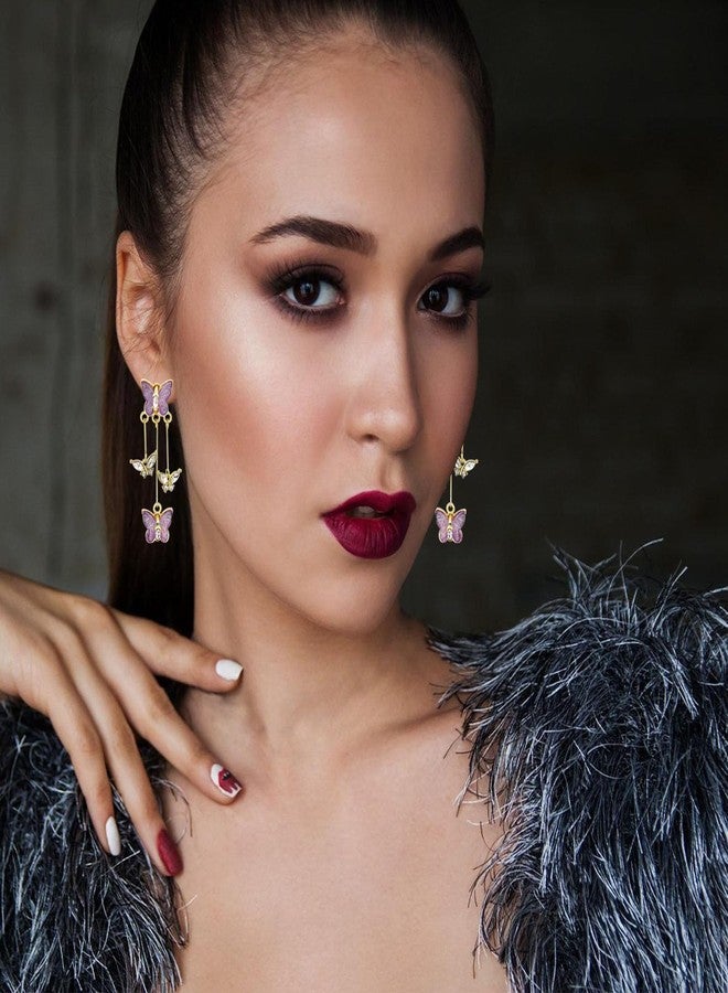 اتش تي اتش أقراط فراشة كريستالية للنساء من HTH، أقراط متدلية بشرابة مزينة بفراشات زركونيا مكعبة بنفسجية لطيفة (B، بنفسجي) - Image 4