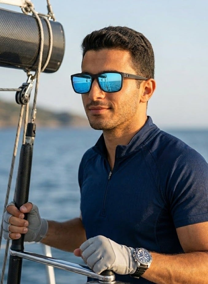 Pack of 2 Polarized Sport Sunglasses Unisex, Carbon Texture Frame, UV400 Driving, Ice Blue & Black - Image 5