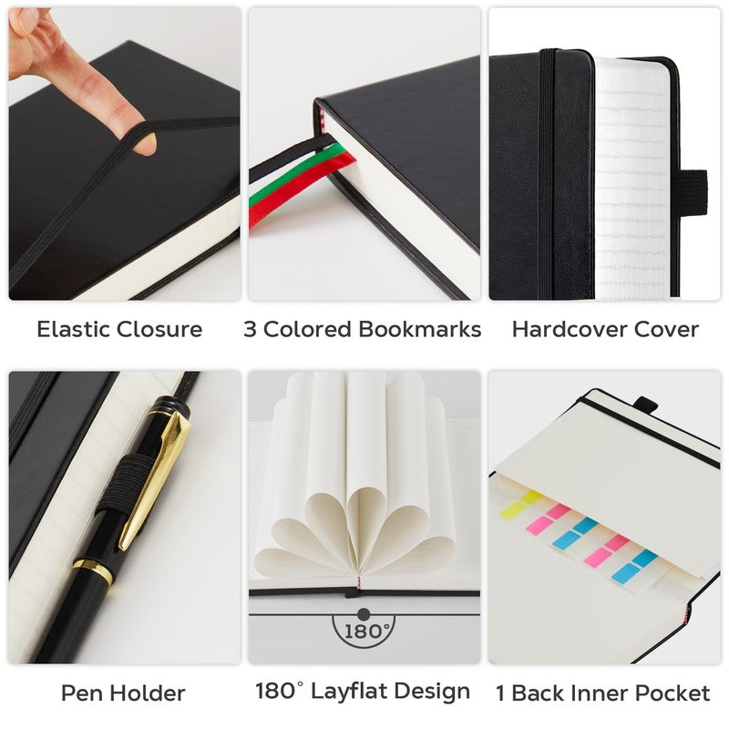 FOCUS DAY Journal Notebooks College Ruled, Thick Notebook Journal with 100GSM Paper, B5 Large Lined Notebook Journal for Women & Men, 7.1'' X 10'', 320 Pages, Black Leather Notebook - Image 2