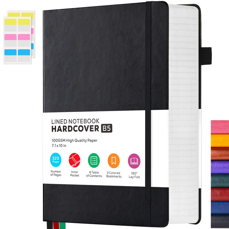 FOCUS DAY Journal Notebooks College Ruled, Thick Notebook Journal with 100GSM Paper, B5 Large Lined Notebook Journal for Women & Men, 7.1'' X 10'', 320 Pages, Black Leather Notebook - Image 1