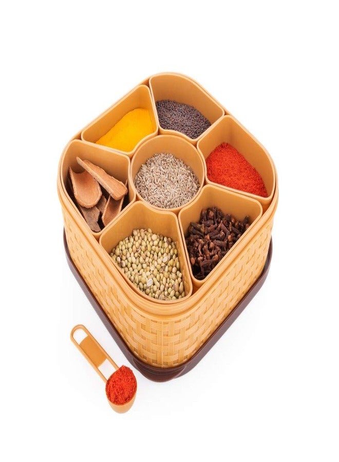 HAPPI Plastic Masala Box For Kitchen Royal,Spice Boxes For Kitchen, Rangoli/Spice/Masala Dabba Container 7 Compartments With Spoon - Image 1