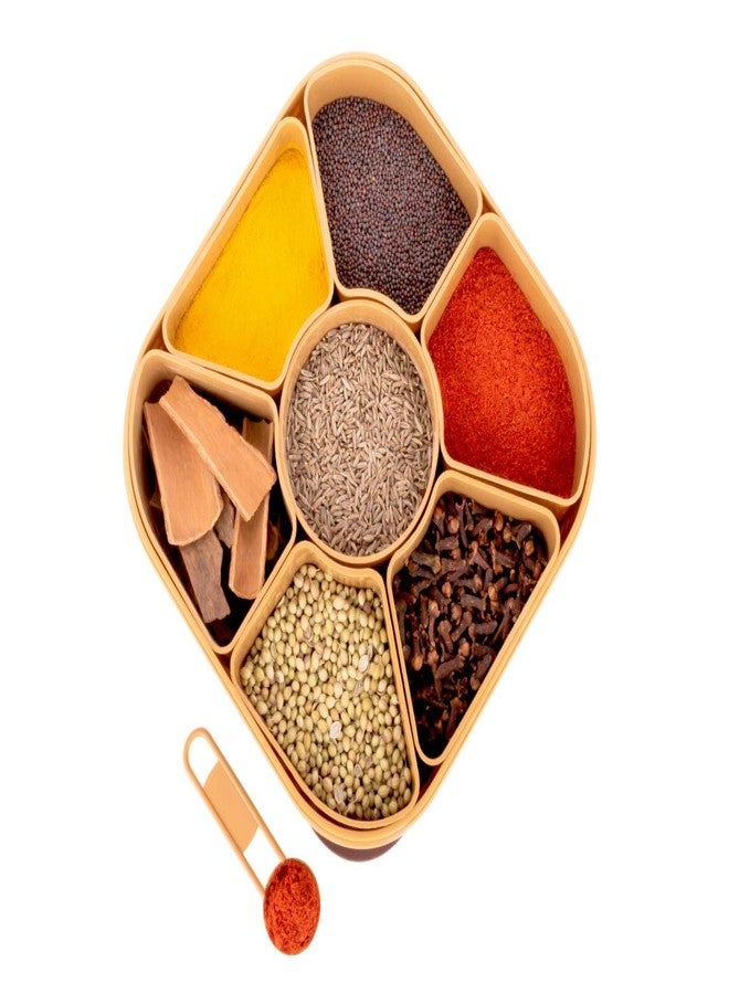 HAPPI Plastic Masala Box For Kitchen Royal,Spice Boxes For Kitchen, Rangoli/Spice/Masala Dabba Container 7 Compartments With Spoon - Image 4