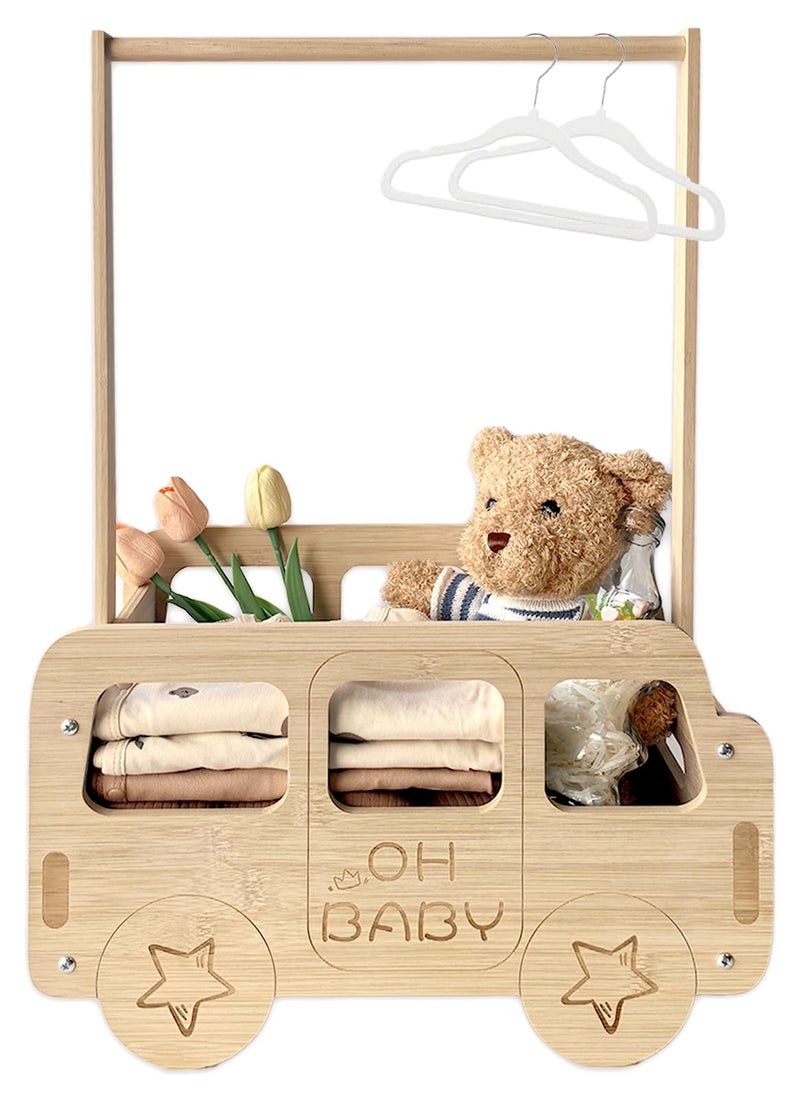 Fun-Plus funplus Baby Shower Crate Closet Bus Shape Baby Shower Basket with Handle Baby Storage Crate Wooden Crate for Pregnancy New Parent Bamboo made - Image 2
