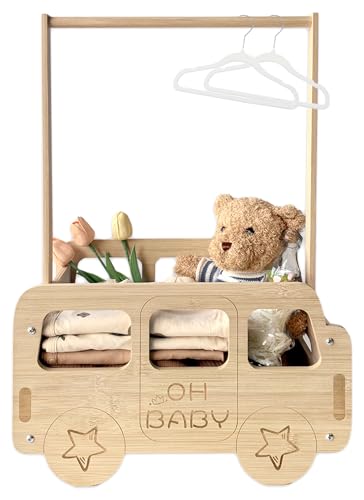 Fun-Plus funplus Baby Shower Crate Closet Bus Shape Baby Shower Basket with Handle Baby Storage Crate Wooden Crate for Pregnancy New Parent Bamboo made - Image 1