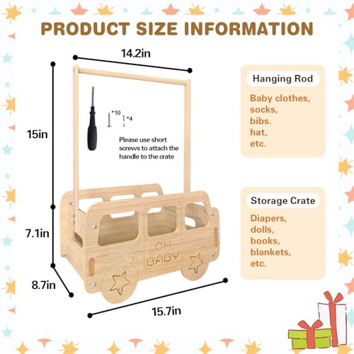Fun-Plus funplus Baby Shower Crate Closet Bus Shape Baby Shower Basket with Handle Baby Storage Crate Wooden Crate for Pregnancy New Parent Bamboo made - Image 3