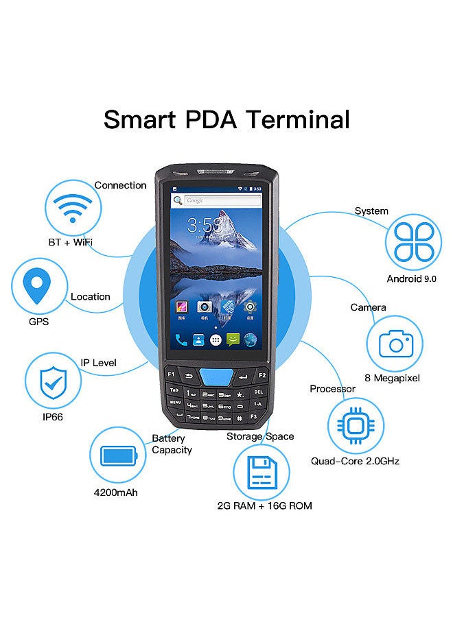 Generic - Android 9.0 PDA Handheld POS Terminal 1D Barcode Scanner Data Collector Inventory Machine 4G WiFi BT Mobile Computer with 4.5 Inch Touchscreen 8MP Camera GPS POS System - Image 1