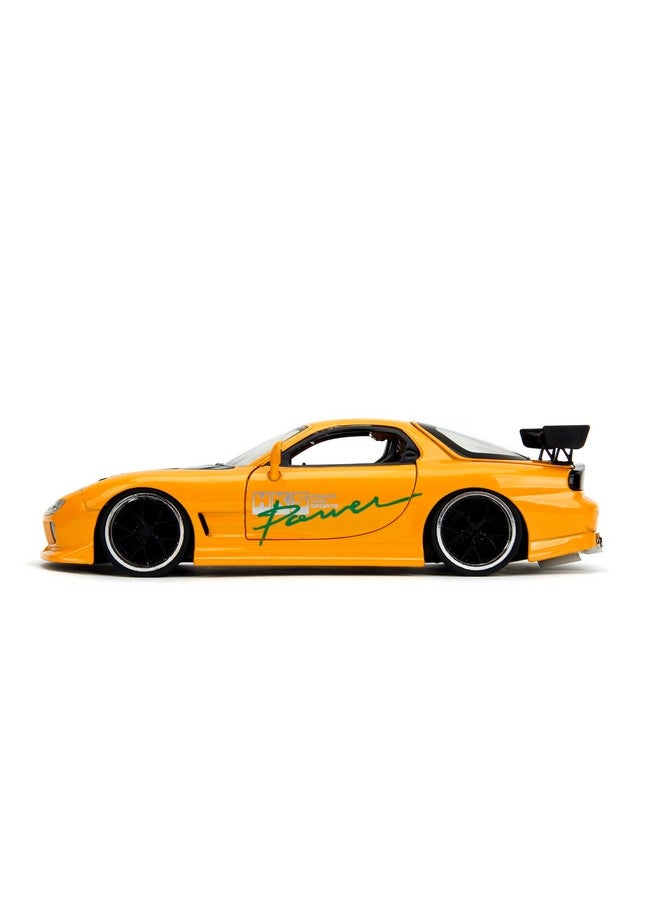 Jada Toys لعبة جادا تويز JDM تونرز 1:24 مقياس مصبوب 1993 مازدا RX-7 (FD) HKS، أبواب قابلة للفتح، داخلية مفصلة، إطارات مطاطية، قابلة للجمع للأعمار 8 وما فوق (أصفر برتقالي) - Image 5