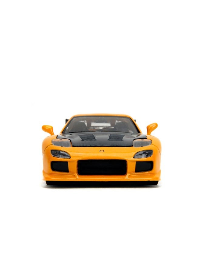 Jada Toys لعبة جادا تويز JDM تونرز 1:24 مقياس مصبوب 1993 مازدا RX-7 (FD) HKS، أبواب قابلة للفتح، داخلية مفصلة، إطارات مطاطية، قابلة للجمع للأعمار 8 وما فوق (أصفر برتقالي) - Image 3