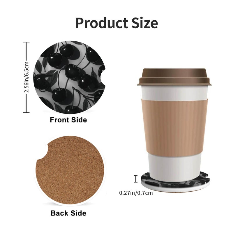 CTVSLFU Absorbent Car Coasters for Cup Holders, 2 Pack Universal Anti Slip Ceramic Cup Coaster for Women Men 2.56 Inch Car Interior Accessories - Black Cherry 021 - Image 3